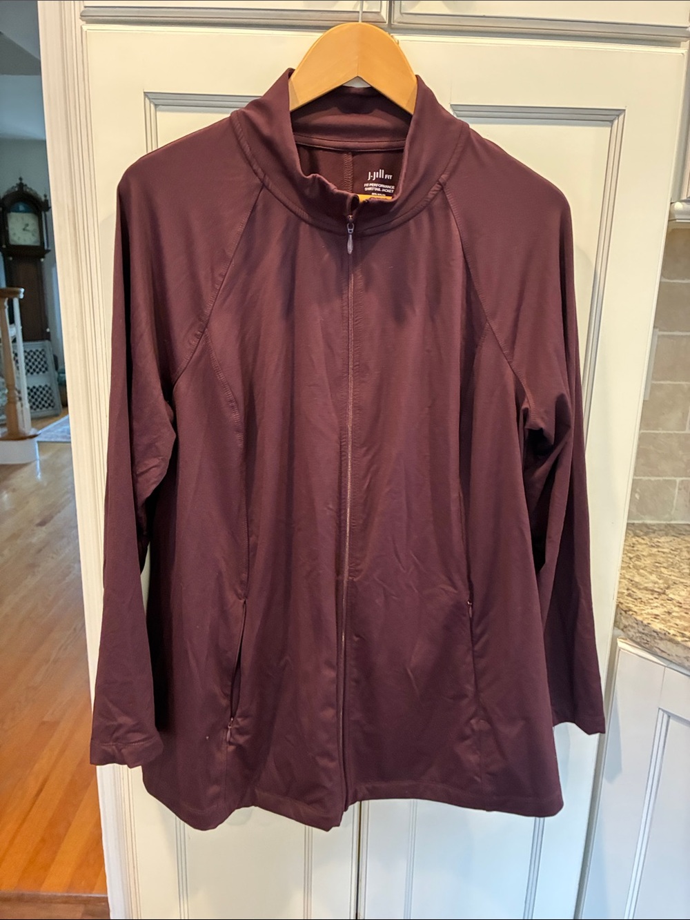 J Jill Fit Performance XL Shirttail Jacket w/ Petite Large Pants Plum
